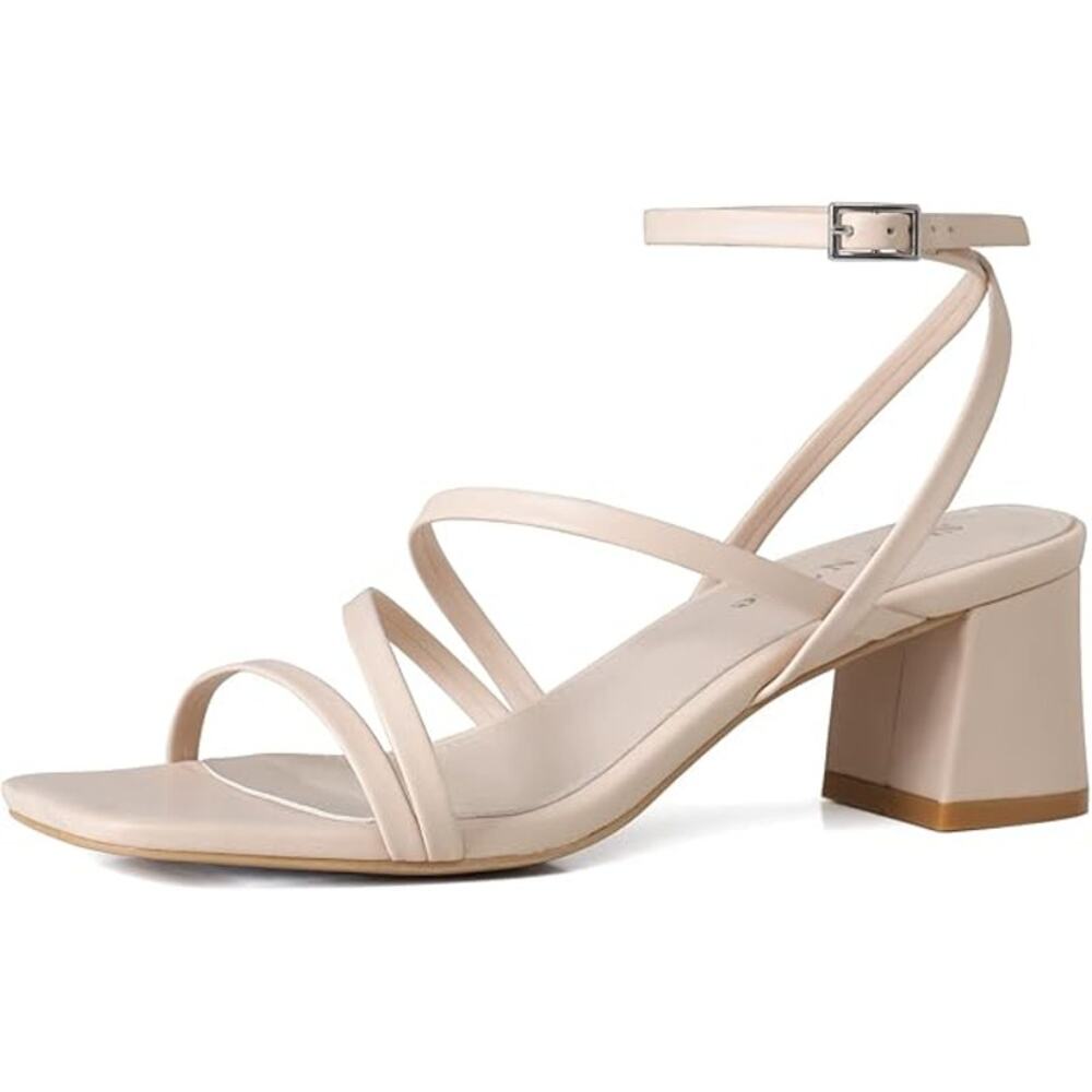 Shoe'N Tale Womens Size 5 Tan Nude 2.5" Heel Open Toe Ankle Strap Sandal Shoes